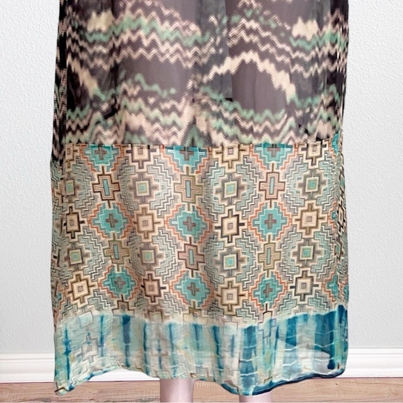 Language Silk Southwest Boho Tribal Strapless Maxi Dress Turquoise SZ S - Picture 6 of 13